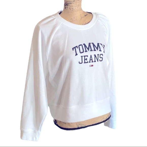 TOMMY JEANS Logo Crewneck Sweatshirt Women’s X-LARGE White NWT - Picture 4 of 10